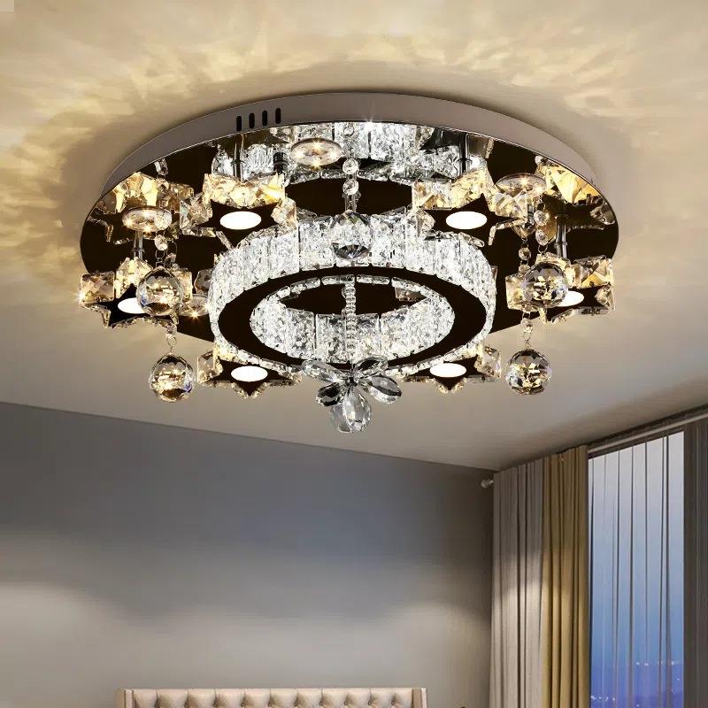 跨境亚马逊现代简约led轻奢水晶吸顶灯餐厅卧室圆形灯具工厂