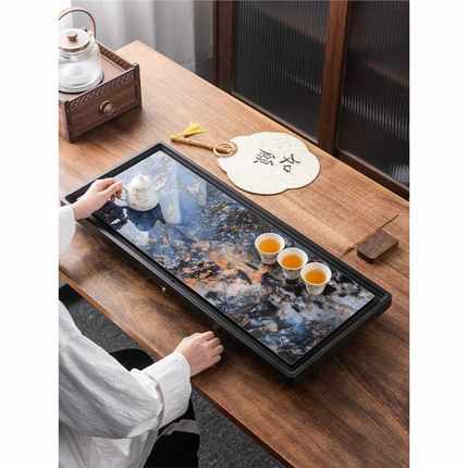 天然乌金石奢石岩板茶盘新款简约家用办公抛光茶台轻奢办公室茶海