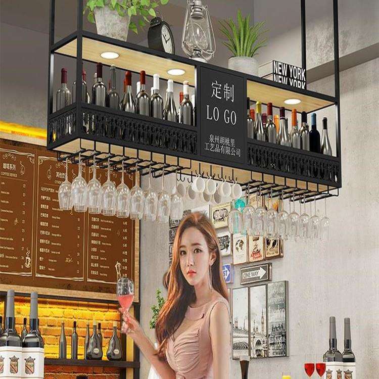 吧台吊架高脚杯倒挂架酒杯架铁艺悬挂红酒架餐厅吊式酒柜酒吧吊柜