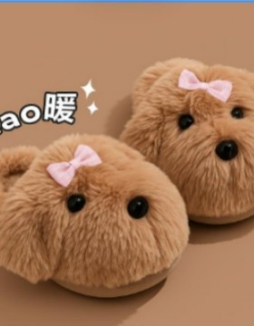 马尔济斯小狗棉拖居家棉拖鞋女加绒棉拖鞋男保暖鞋月子鞋包头拖女