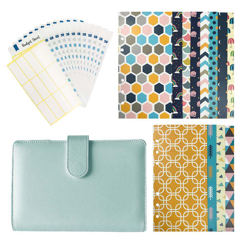 跨境西式预算现金信封手写纸质12个套装PU皮质磁扣活页本礼品