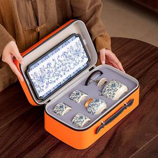 泡茶提梁壶小套功夫茶具 户外便携式 青花汝窑旅行茶具套装 2024新款