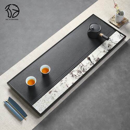 天然乌金石茶盘家用奢石茶台整块嵌入式湿泡茶具现代简约茶海托