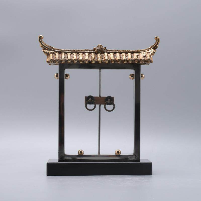 创意新中式客厅家居书房饰品创意金色屋檐样板间软装饰品摆件酒店