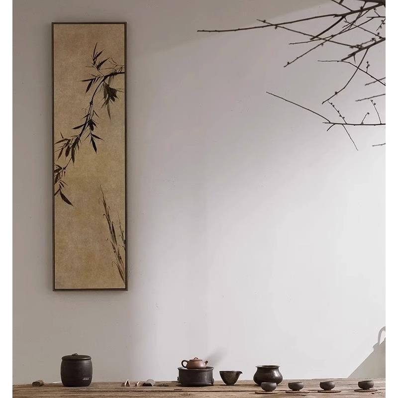 ZVB酒店茶室挂画新水中民宿道竹子式墨书院书房新中过式竖版装饰