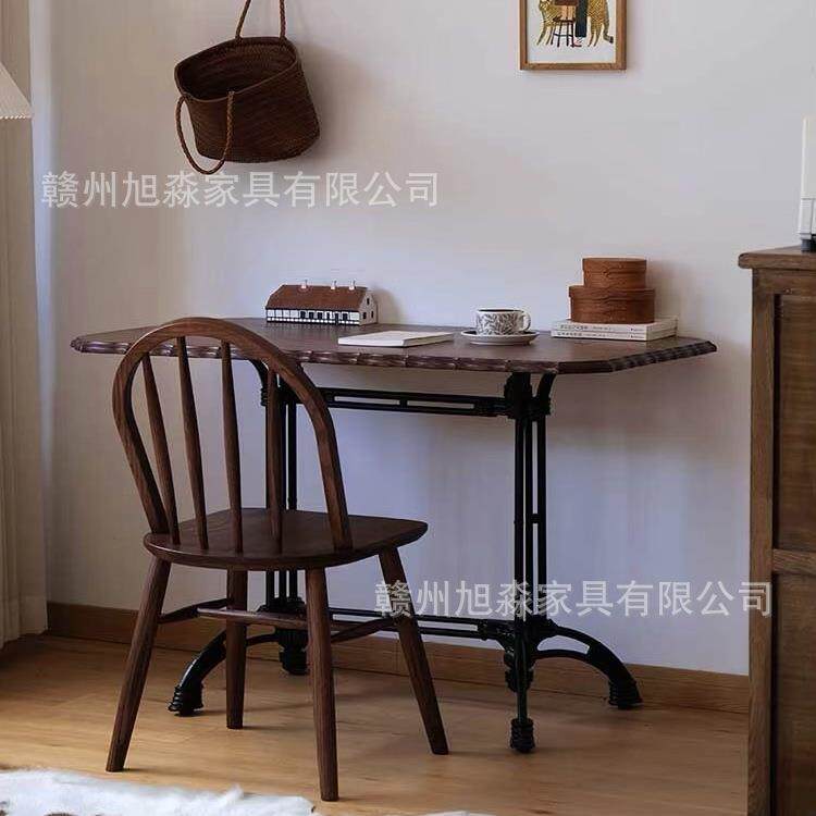 复古咖啡厅桌椅组合甜品烘焙店餐桌法式融合餐厅长方形实木桌子