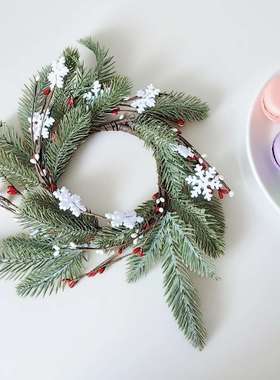 圣诞浆果松枝烛台花环松果雪花圣诞节蜡烛藤圈家居装饰布置