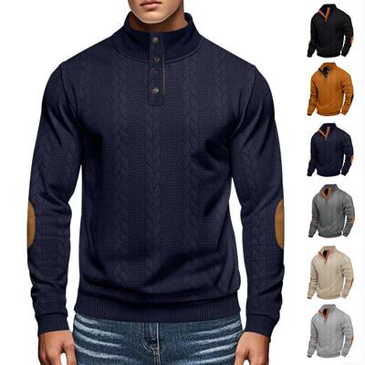 Men plain crew neck sweatshirt jacquard texture autumn