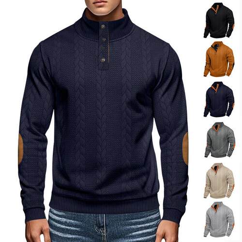 Men plain crew neck sweatshirt jacquard texture autumn