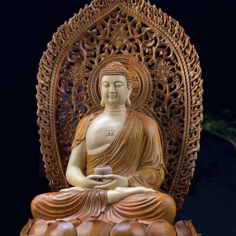 香樟木崖柏根雕摆件工艺品 释迦摩尼佛 阿弥陀佛木雕佛像寺庙定制