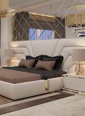 宽屏床意大利奢风主卧双人户床港轻式皮艺床婚实ZDA木床白色现代