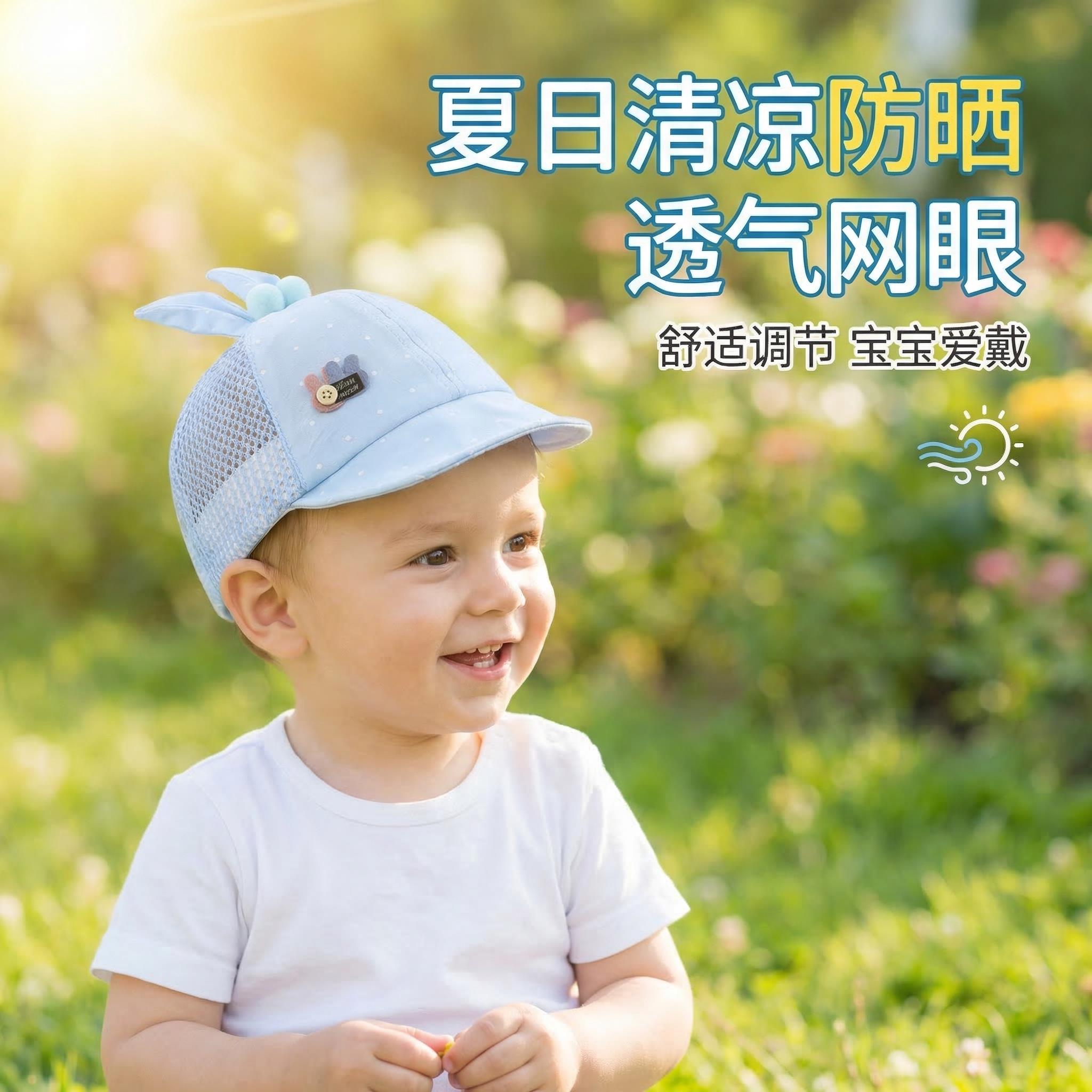 防晒帽宝宝一岁婴幼儿防晒遮阳帽宝宝外出婴儿帽6到12个月遮阳帽图片