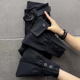 韩国梨形身材束脚工装裤女2025年春秋新款微胖大码显瘦休闲靴裤冬