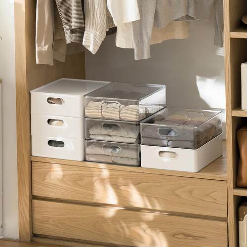 Home-use transparent underwear storage box with dividers and