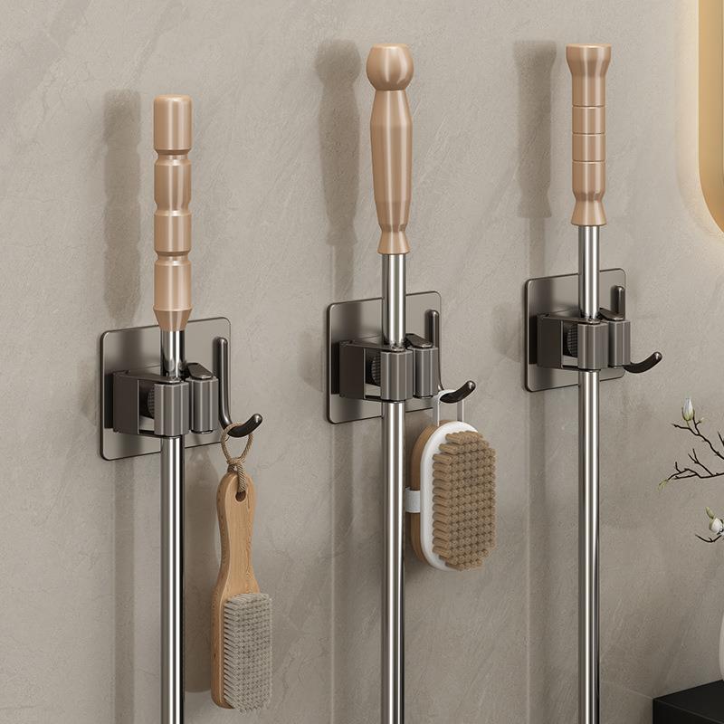 家用拖把架卫生间拖把挂钩不锈钢壁挂式扫把架免打孔拖把夹固定器