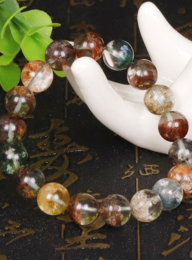 天然保真水晶聚宝盆绿幽灵多宝手串晶体纯净形态整齐11mm重34.4g