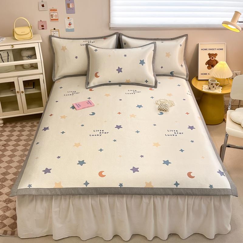 BK9K夏季冰丝席三件套夏天新款可水洗儿童藤席凉席床单空调软