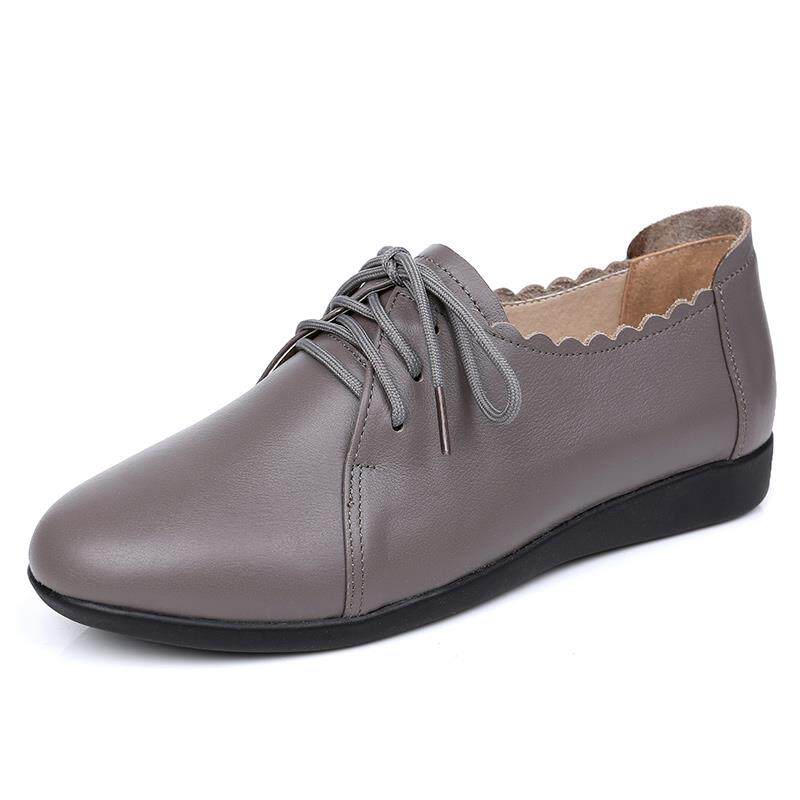 正品女士皮鞋2025新款大女春季平真皮平跟码女鞋41一34底妈妈鞋子