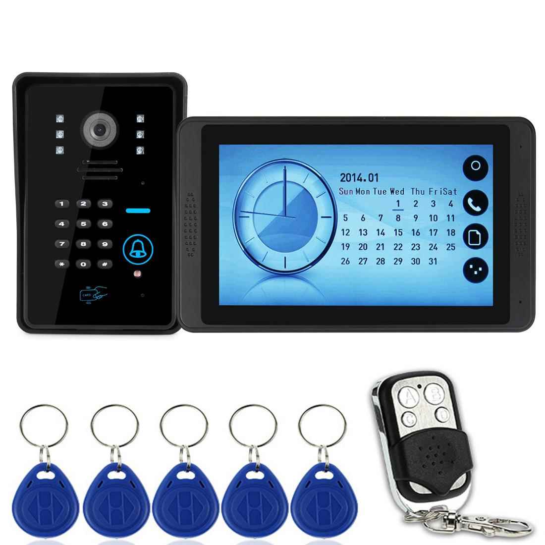 山一视达7寸触摸屏录像拍照带万年历刷卡密码遥控开锁可视门铃