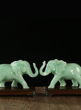 采购产品一对吸引财富的玉象饰品，风水象，镇屋，客厅，电视柜，