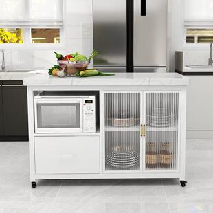 轻奢子大421理石厨房边可移动中岛台桌一体料理台开餐放式 餐柜储