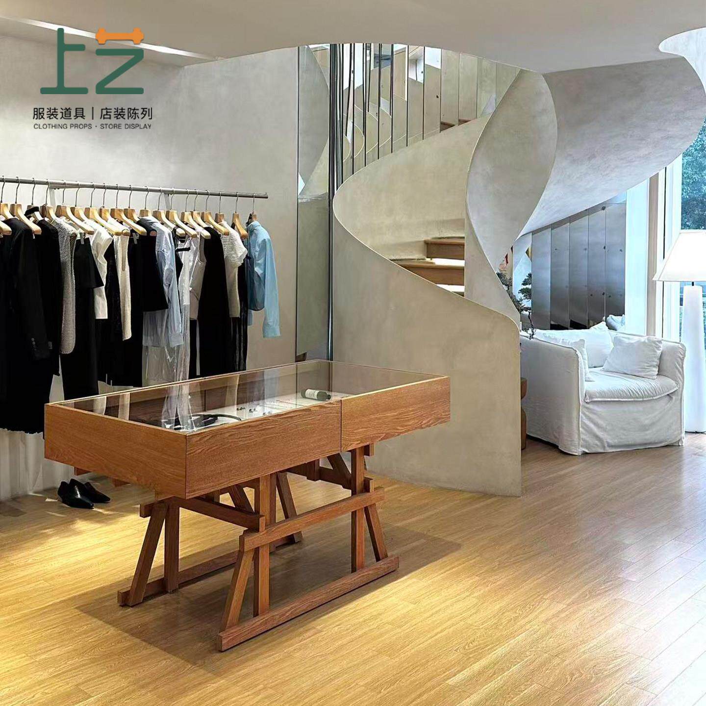 女装店中岛台玻璃展台原木色陈列台服装店展示架买手店中古首饰柜