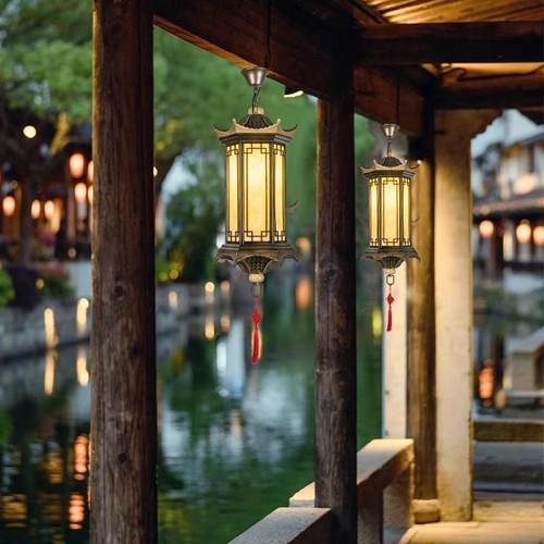 新中式户外防水吊灯凉亭室外屋檐别墅入户大门庭院复古灯笼灯吊灯
