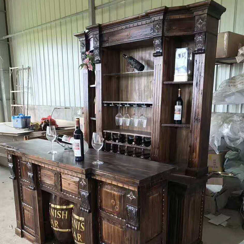 红酒柜中式复古木质柜子展示柜实木碳化木酒吧台客厅玄关柜