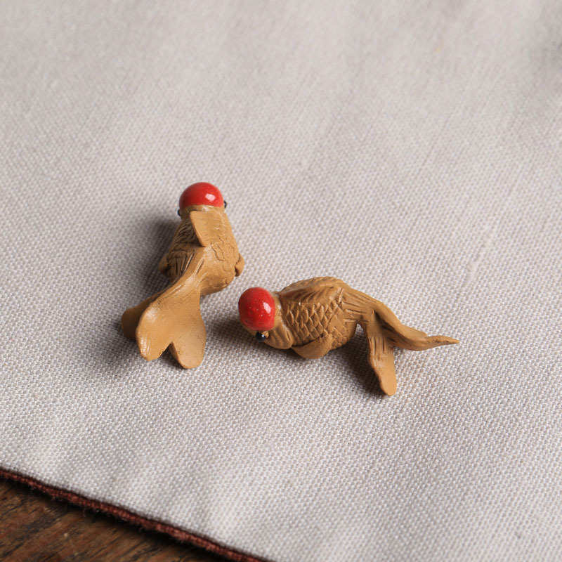 2JGB批发精品紫砂可养手工茶玩小金鱼茶艺茶道茶餐具摆配件茶宠小