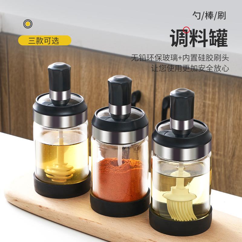 厨房用品防潮玻璃调味瓶勺盖一体密封盐罐佐料瓶蜂蜜调料瓶刷油瓶
