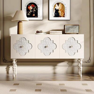 奢美式收贝ABT壳实木玄轻关柜法式奶入户装饰柜客厅餐边柜艺术纳