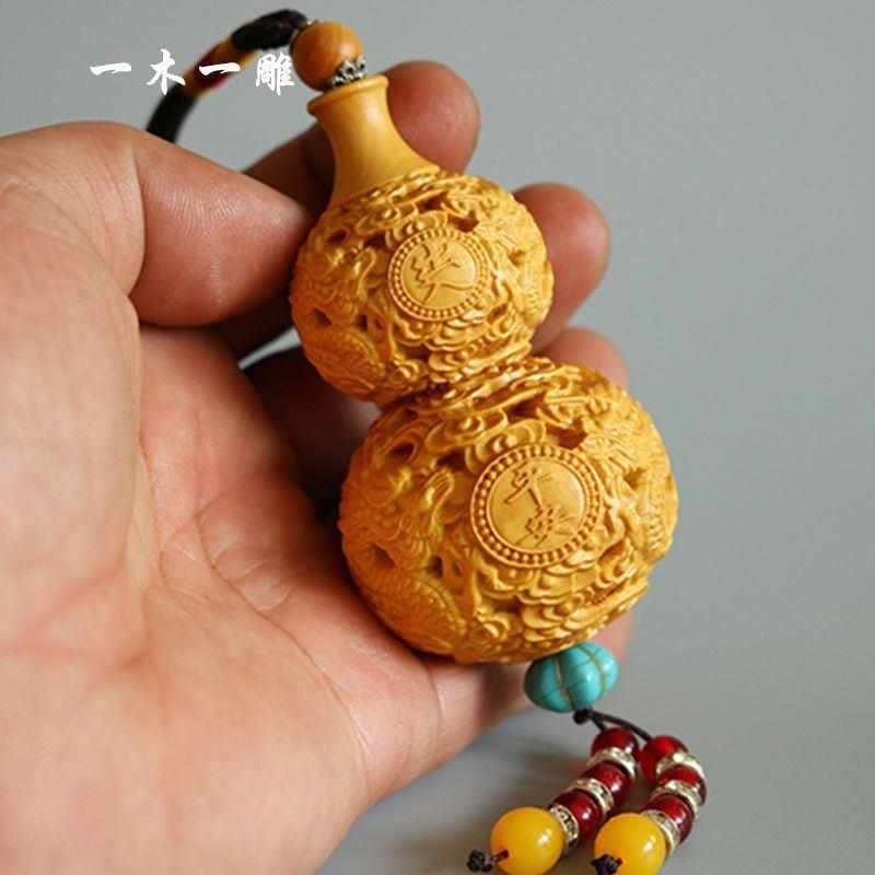小叶黄杨木雕葫芦工艺品摆件招才手把件汽车挂件饰品木质礼品批发