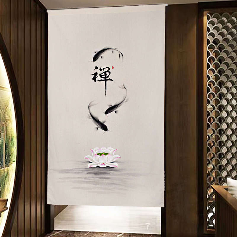 中式门帘隔断帘手绘中国风禅意葫芦棉麻亚麻布艺卧室玄关装饰布帘