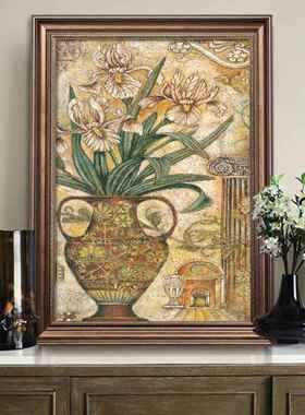平安富贵入口挂画楼梯装饰画鲜花盛开富贵客厅橱柜壁画走廊末端挂