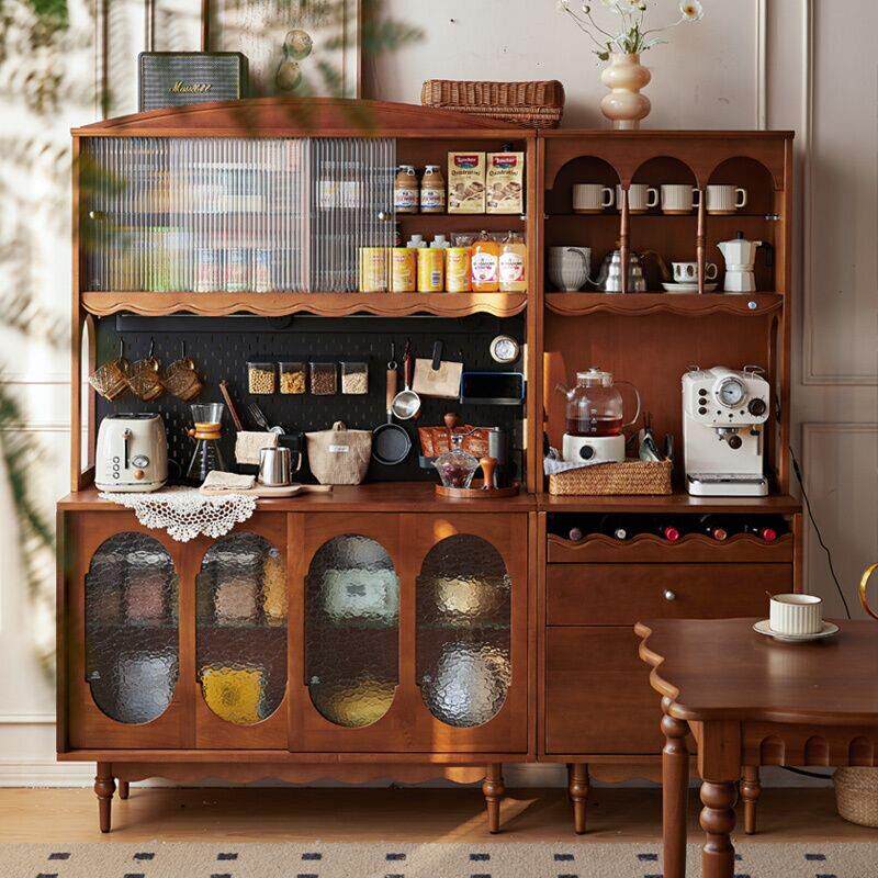 法式复古实木餐边柜饮水机柜子咖啡机柜多功能组合酒柜客厅茶水柜