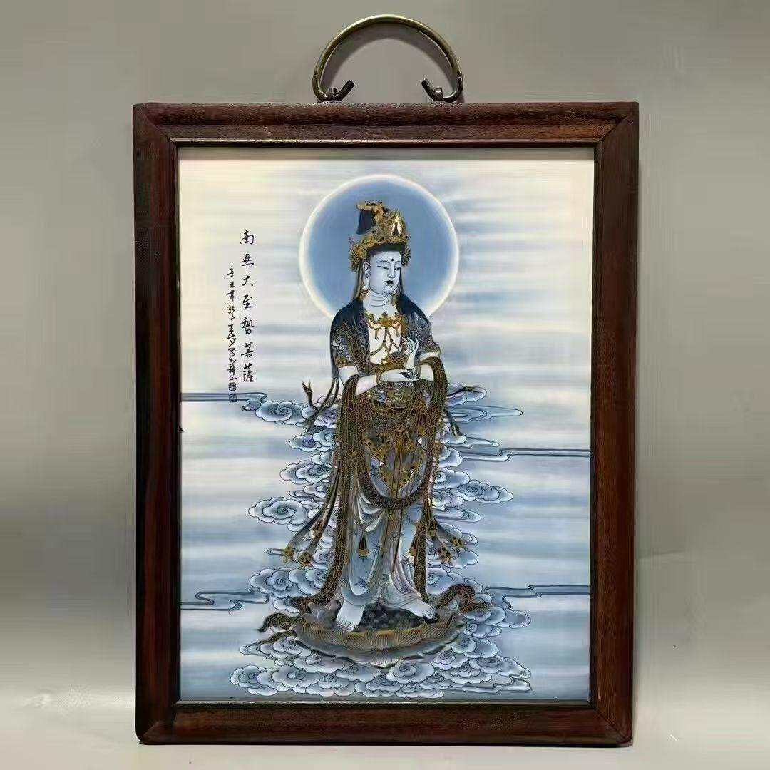 特价清仓处理景德镇彷古青花瓷板画 画观音菩萨挂画 画装饰画 画