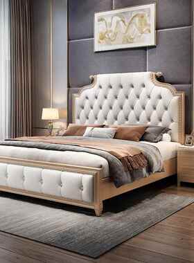 美式实木床SCC现简约双人床轻奢1.8米1.5欧式主主公储卧物2代米婚