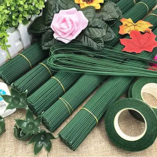 2号花杆丝网花材料DIY绿铁丝花枝胶包手工玫瑰花钩针花艺花径批发