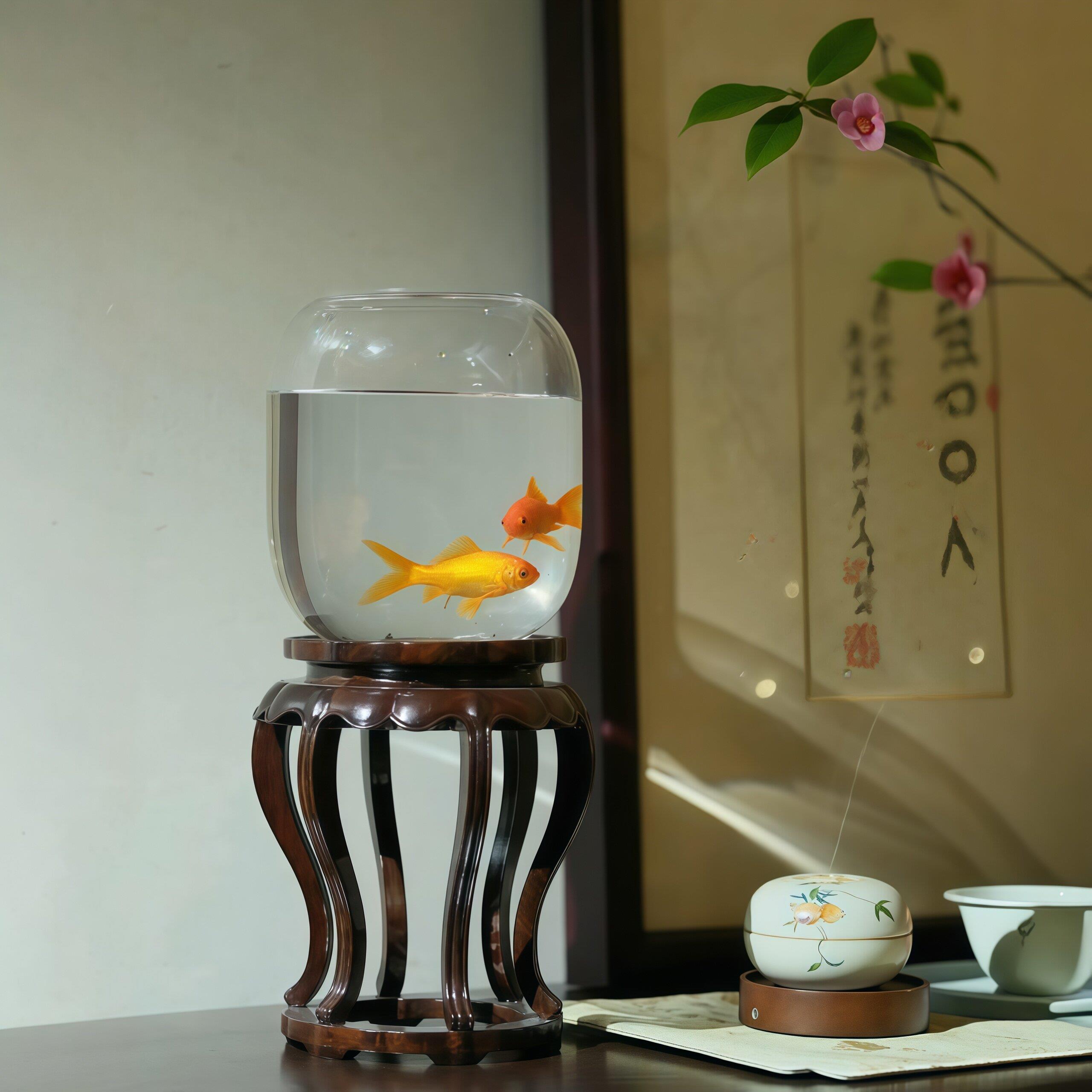 新中式鱼缸摆件高级感桌面流水装饰高颜值雅致母亲节乔迁新婚礼物