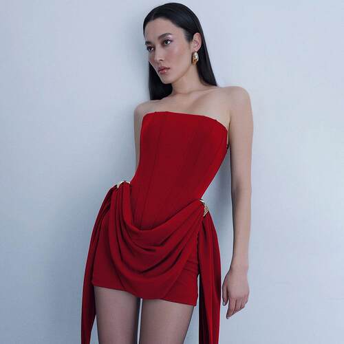 Dress with strapless ribbon, tight fitting backless