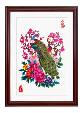 中国风特色剪纸镜框挂饰画框中式家居装饰画A仿实木酒店办公装饰