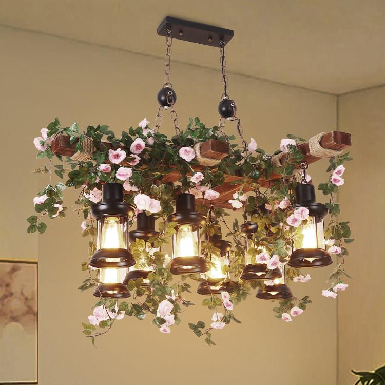 花草植物吊灯美式复古工业风主题餐厅音乐酒馆清吧装饰烧烤店灯具