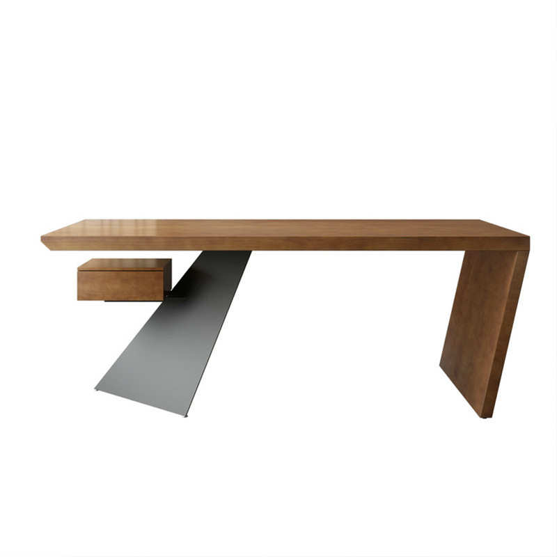 美式设计师个性铁艺实木书桌长方形家用办公桌书房造型办公桌