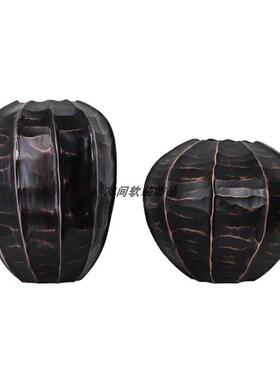 现代简约创意彷木纹树脂装饰摆饰样板房桌面花瓶果盘艺术软装饰品