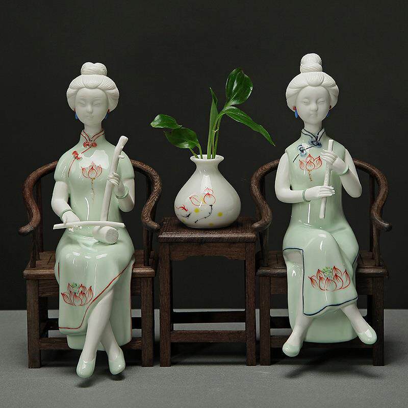 厂家直销高档手工陶瓷工艺品创意仕女摆件客厅玄关家居装饰品摆件