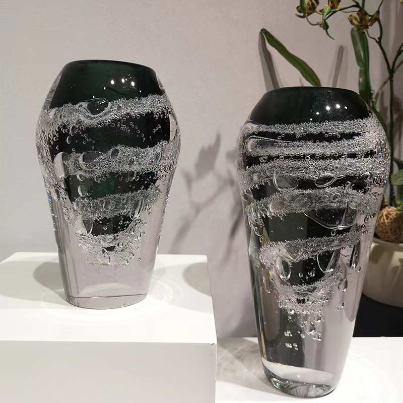 现代轻奢灰色气泡玻璃花瓶家居饰品客厅摆件售楼处酒店创意插花器