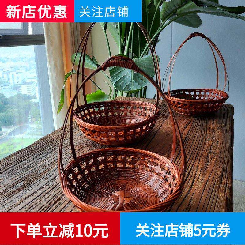 复古插花竹篮有提手竹编制品采摘篮手提篮装饰表演道具花篮手工编
