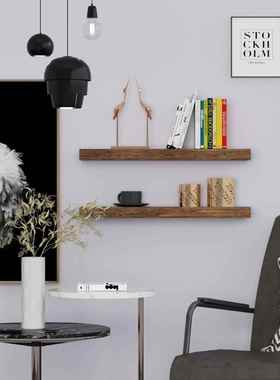 胡桃PEH木浴室置物架实木一字隔黑板置物板电视壁搁板书架墙长款