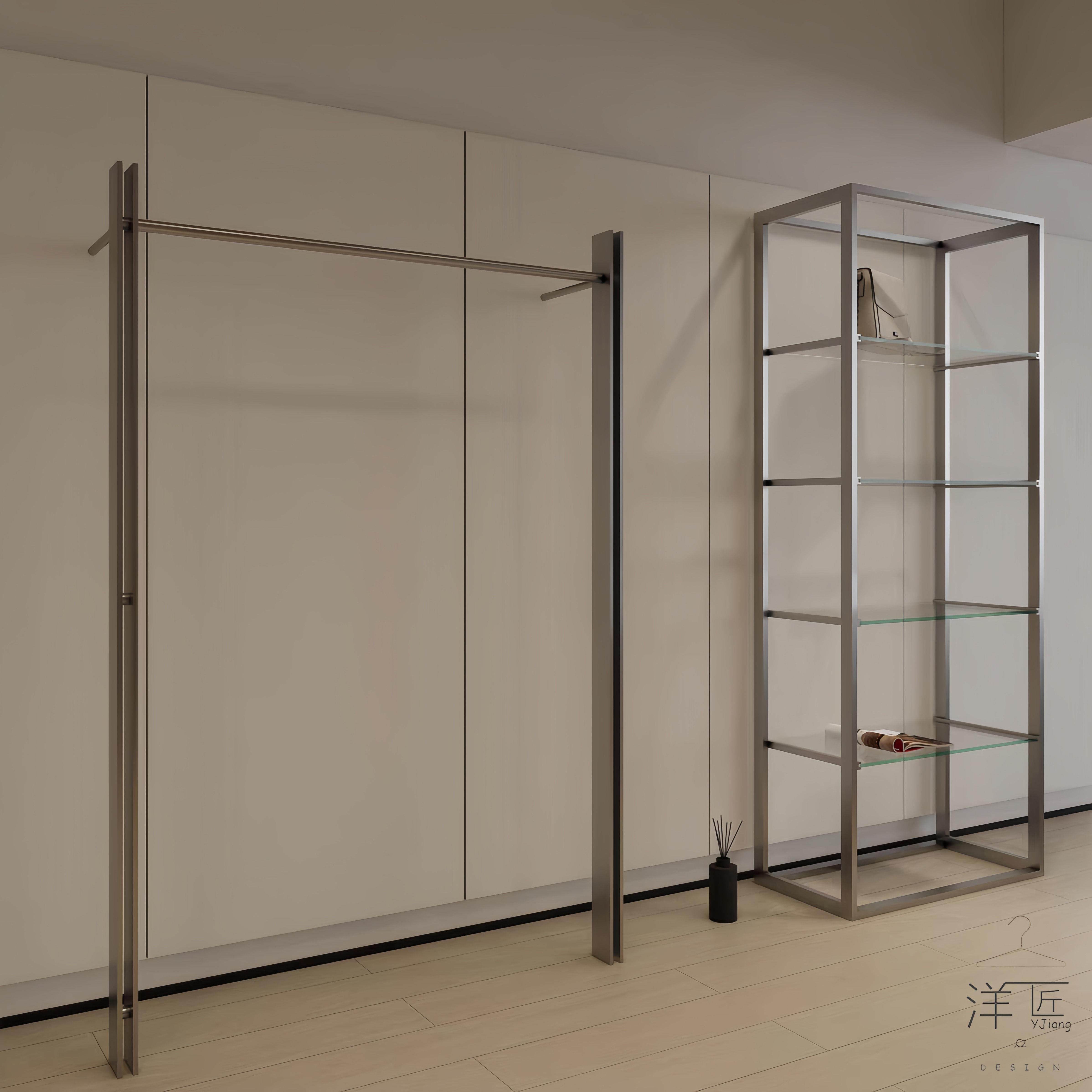 服装店展示架货架上墙衣架落地式挂衣不锈钢高级女装店专用衣杆子