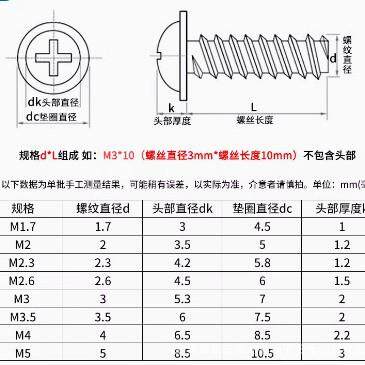铁镀镍盘头带垫平尾自攻螺丝黑色PWB圆头十字自攻螺丝M2M2.6M3M4